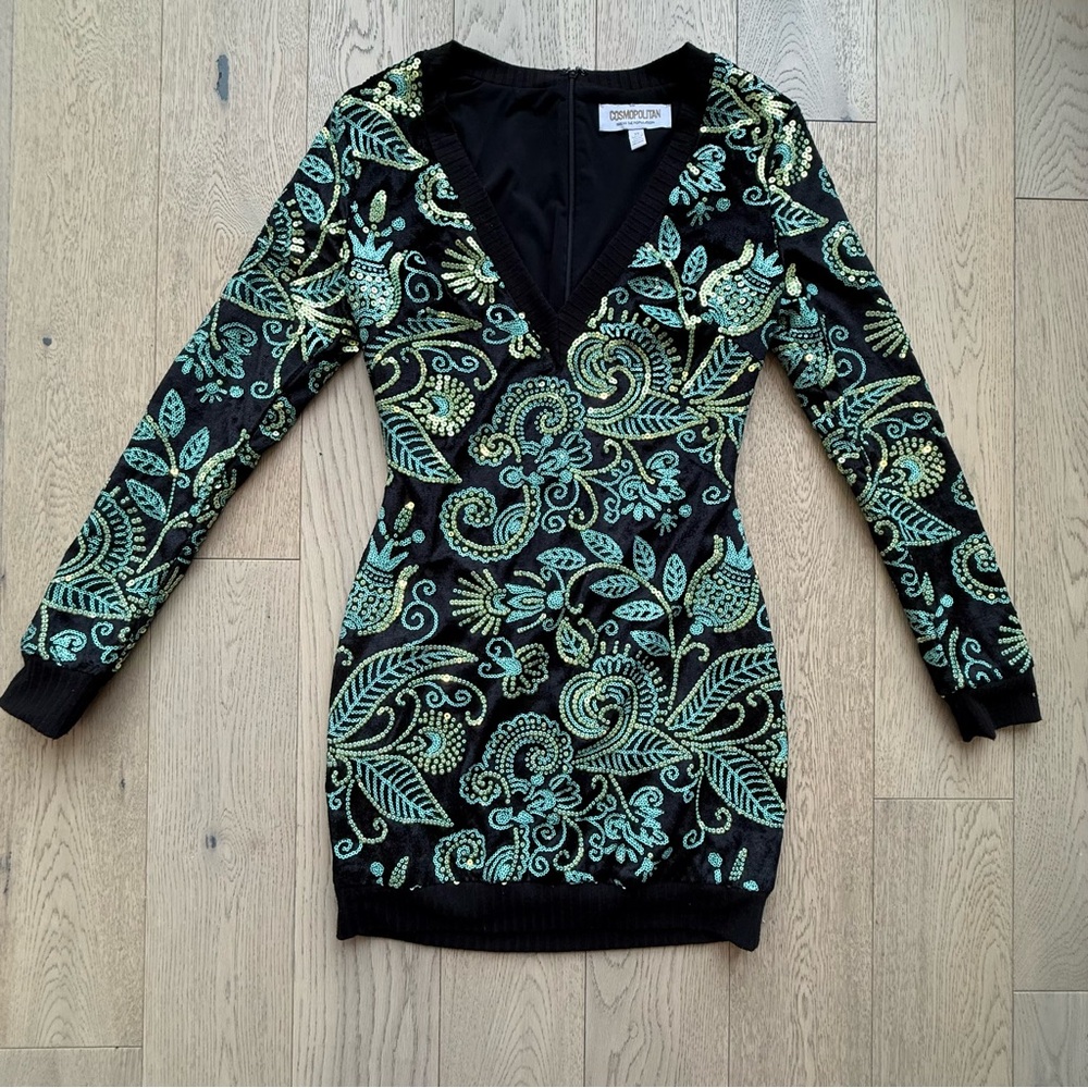 Embroidered Black and Green Dress